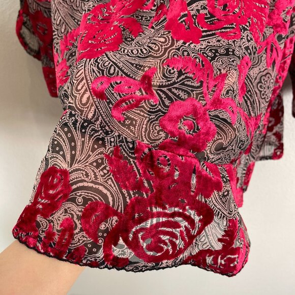 Democracy Womens Plus 1X Off The Shoulder Sheer Crushed Velvet Floral Top Shirt - Picture 14 of 14